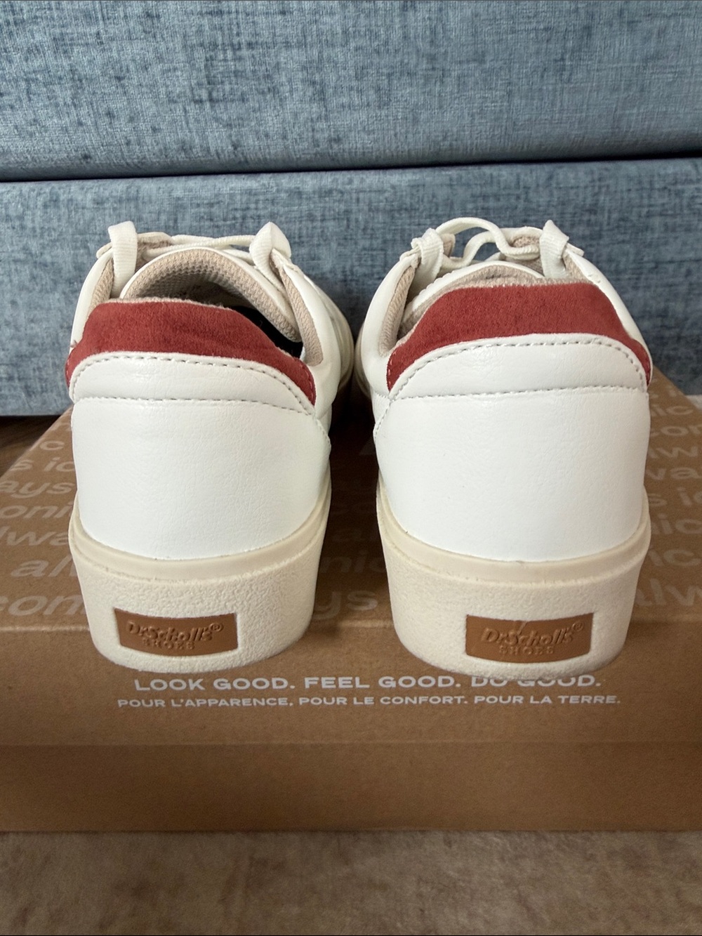 Dr. Scholl's Madison White Sneakers with Beige Chevron and Red Heel Tab - Picture 4 of 7